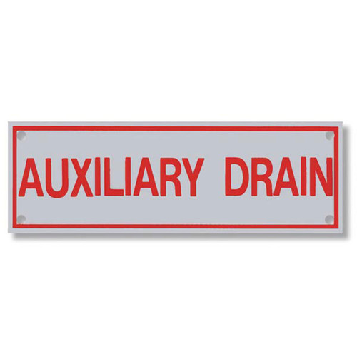 Photograph of the Auxiliary Drain Aluminum Sprinkler Identification Sign.