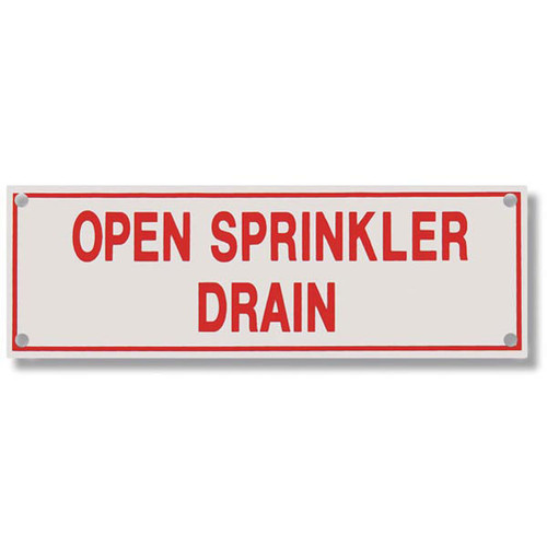 Photograph of the Open Sprinkler Drain Aluminum Sprinkler Identification Sign.
