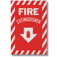 Picture of a Self-adhesive fire extinguisher sign w/ striping, 8"w x 12"h vinyl.