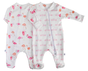 Personalized Zip Footie - flamingo