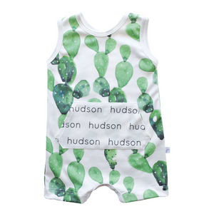 Personalized Pocket Tank Romper - cactus