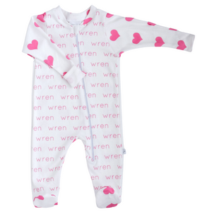 Personalized Zip Footie - hearts (2 colors)