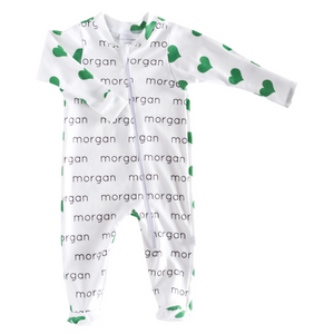 Personalized Zip Footie - hearts - St. Patrick's Day