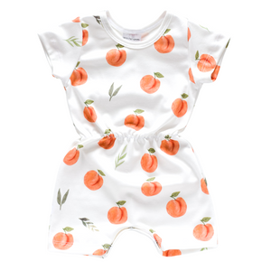 Cinched Waist Sleeved Romper -  peaches