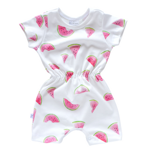 Cinched Waist Sleeved Romper -  watermelon
