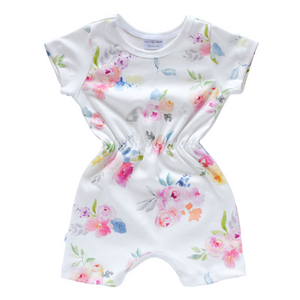 Cinched Waist Sleeved Romper -  blooming garden