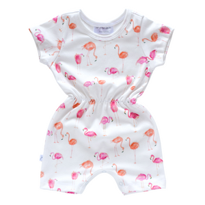 Cinched Waist Sleeved Romper -  flamingo