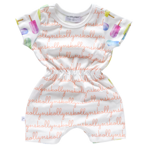 Personalized Cinch Waist Sleeved Romper - popsicles