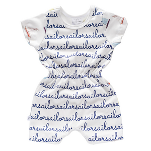Personalized Cinch Waist Sleeved Romper - sailboats