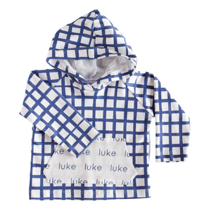 Personalized Pocket Hoodie - Navy grid