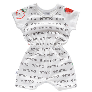 Personalized Cinch Waist Sleeved Romper - strawberries