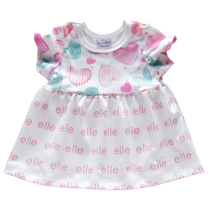 Personalized Sleeved Dress - Valentine's Pink + Seafoam Hearts