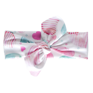 Organic Knotted Headwrap - pink/seafoam hearts