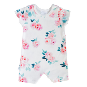 Shorts Romper - teal bouquet