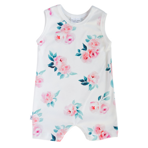 Organic Tank Romper - teal bouquet