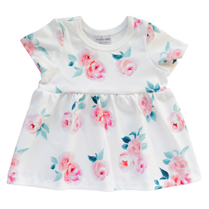 Sleeved Dress - teal bouquet