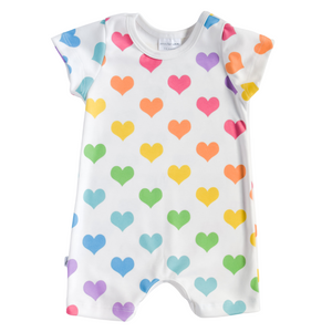 Shorts Romper - rainbow hearts