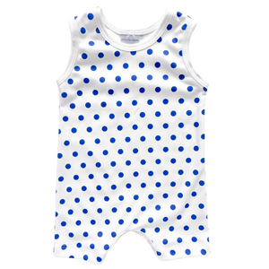 Tank Romper - cobalt polka dots