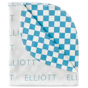 Personalized Double-Sided Organic Blanket - seafoam checkered
