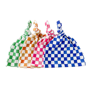Organic Knotted Beanie Hat - fall checkered