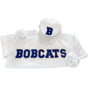 White Sweatshirt - blue bobcats (no paw)