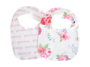 Personalized Organic Bibs / peony / set of 2