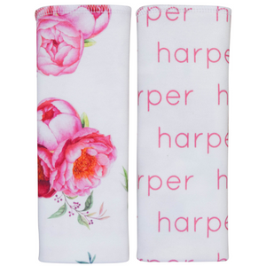 Personalized Organic Burp Cloths / Peony / set of 2