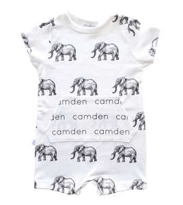 Personalized Shorts Pocket Romper - elephants