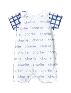 Personalized Navy Grid Romper