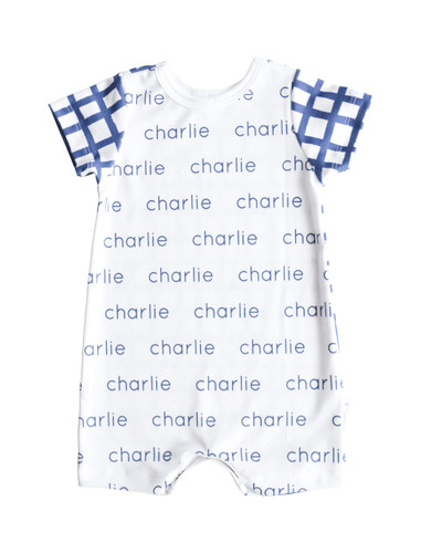 Personalized Navy Grid Romper