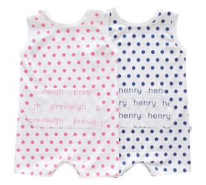 Personalized Pocket Tank Romper - pink/cobalt - polka dots