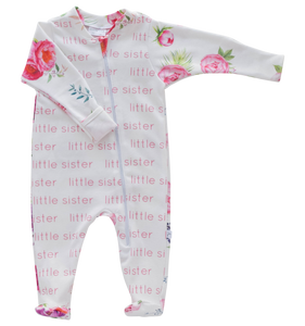 Little Sister Zip Footie - peony