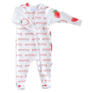 Personalized Zip Footie - strawberries