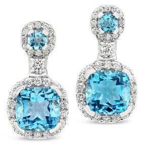 Post & Friction Backs; Blue Topaz stones 8.64 cts; Diamonds 1.10 cts - details below