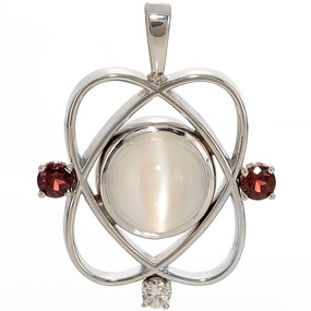 Pendant only; Cat’s Eye Moonstone 10.02 cts; Garnets 0.73 cts; Diamond 0.10 cts - details below