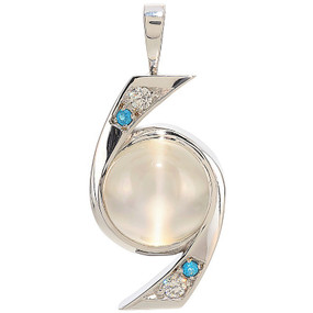 Pendant only; Cat’s Eye Moonstone 13.45 cts; Apatites 0.08 cts; Diamonds 0.20 cts - details below