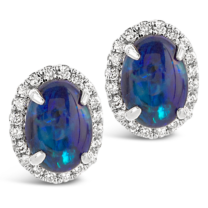 14k White Gold Opal and Diamond Earrings 