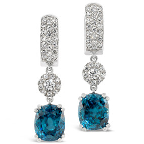Pierced ears; hinged with post & catch; Zircons 13.29 cts; Diamonds 1.03 cts - details below 