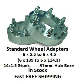 Wheel Adapters 6X5.5 to 6x4.5 (pair of 2) 14x1.5 GM, 87mm Hub Bore
