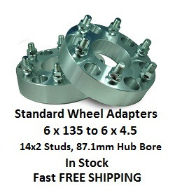 Wheel Adapters 6X135 to 6x4.5 (pair of 2) 14x2 Studs, 87mm Hub Bore