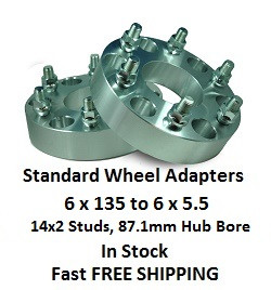 Wheel Adapters 6X135 to 6x5.5 (pair of 2) 14x2 Studs, 87mm Hub Bore