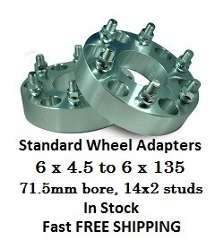 Wheel Adapters 6X4.5 to 6x135 (pair of 2) 14x2 Studs, 71.5mm Hub Bore