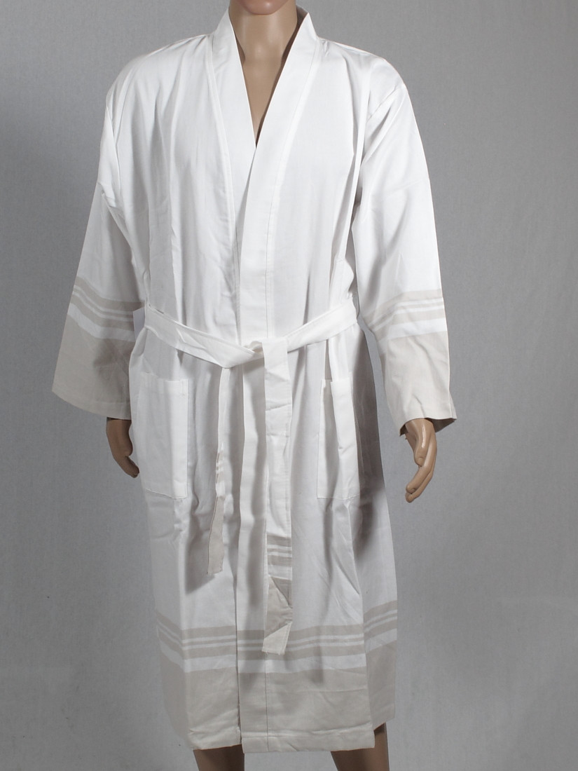 LYKIA Turkish Linen Bathrobe, Beige panora