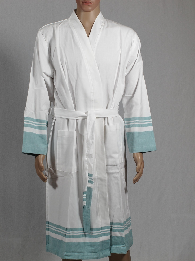 LYKIA Turkish Linen Bathrobe, Blue panora