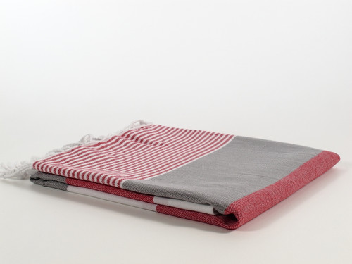 Fiesta Turkish Towel Peshtemal Red-Silver