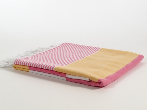 Fiesta Turkish Towel Peshtemal Pink-Yellow