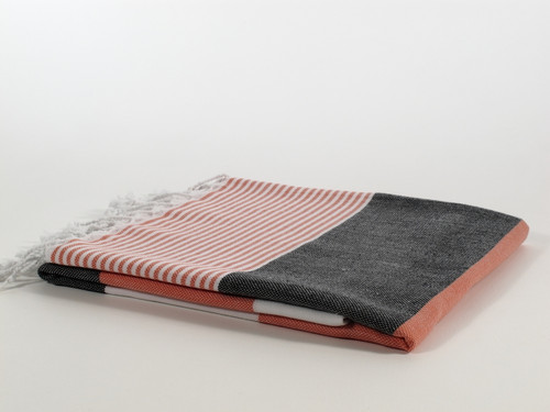 Fiesta Turkish Towel Peshtemal Orange-Gray