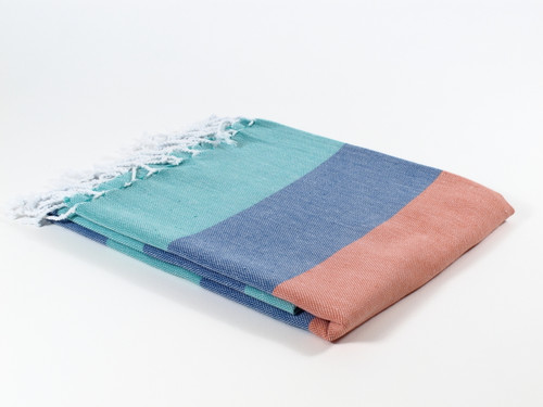 Carnival Turkish Towel Peshtemal Turquoise-Navy-Orange