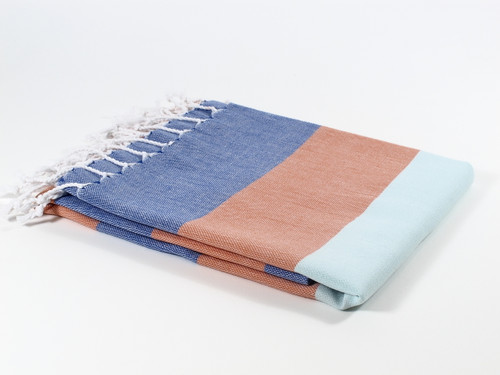 Carnival Turkish Towel Peshtemal Navy-Orange-Turquoise