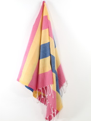 Carnival Turkish Hand Towel, Tea Towel, Headwrap, Pink-Yellow-Navy
